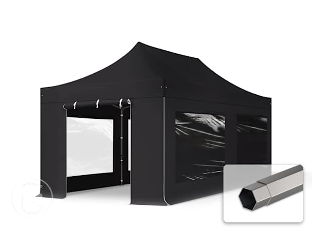 Pavilhão dobrável 3x6 m em Aço, com 4 painéis laterais incluídos, Preto Pavilhão dobrável 3x6 m em Aço, com 4 painéis laterais incluídos, Preto
