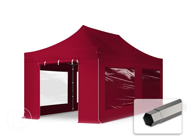 Pavilhão dobrável 3x6 m em Aço, com 4 painéis laterais incluídos, Vermelho Pavilhão dobrável 3x6 m em Aço, com 4 painéis laterais incluídos, Vermelho