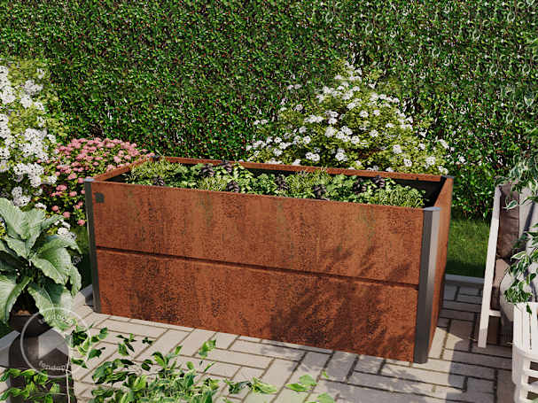 200 x 85 x 77 cm canteiro elevado em aço Corten, Aspeto de ferrugem