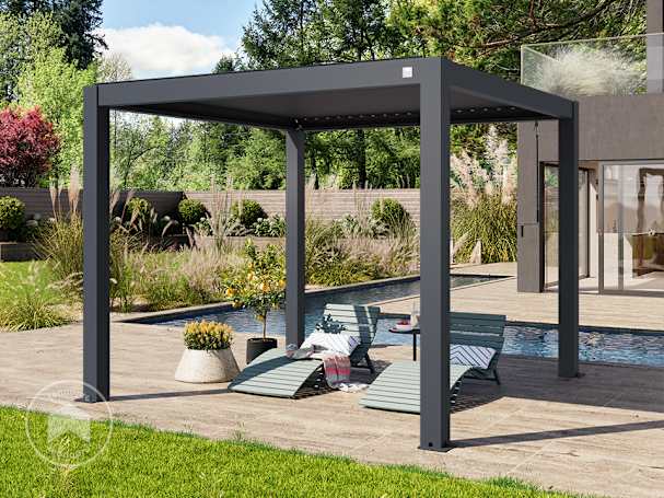 3x3 m Pérgola em Antracite; com teto de lamelas em Antracite 3x3 m Pérgola em Antracite; com teto de lamelas em Antracite