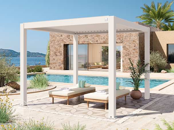 3x3 m Pérgola em branco; com teto de lamelas em branco 3x3 m Pérgola em branco; com teto de lamelas em branco