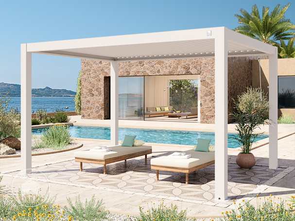 3x4 m Pérgola em branco; com teto de lamelas em branco 3x4 m Pérgola em branco; com teto de lamelas em branco
