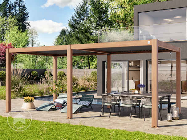 3x6 m Pérgola em Aspeto de madeira; com teto de lamelas em cinzento pérola 3x6 m Pérgola em Aspeto de madeira; com teto de lamelas em cinzento pérola