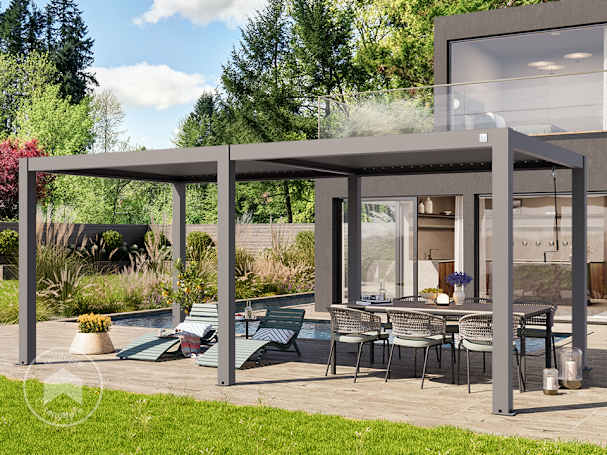 3x6 m Pérgola em cinzento pérola; com teto de lamelas em cinzento pérola 3x6 m Pérgola em cinzento pérola; com teto de lamelas em cinzento pérola