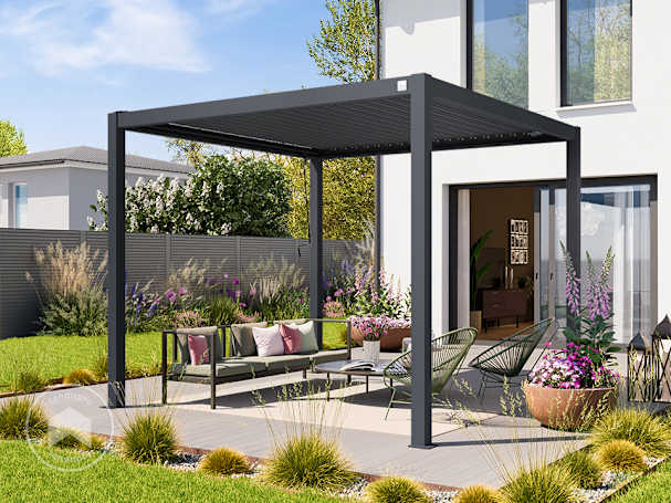3x3 m Pérgola em Antracite; com teto de lamelas em Antracite 3x3 m Pérgola em Antracite; com teto de lamelas em Antracite