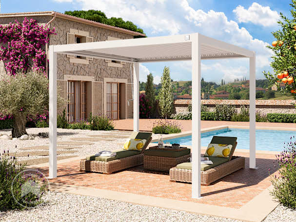 3x3 m Pérgola em branco; com teto de lamelas em branco