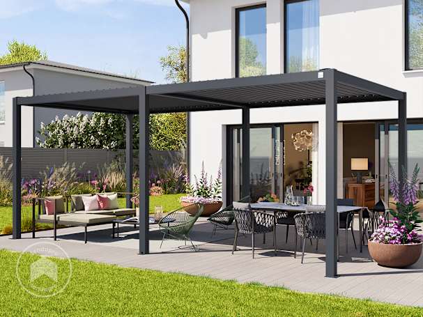 3x6 m Pérgola em Antracite; com teto de lamelas em Antracite