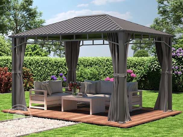 3x4 m Pavilhão de jardim Hardtop, com 4 paredes laterais, Loft grey 3x4 m Pavilhão de jardim Hardtop, com 4 paredes laterais, Loft grey
