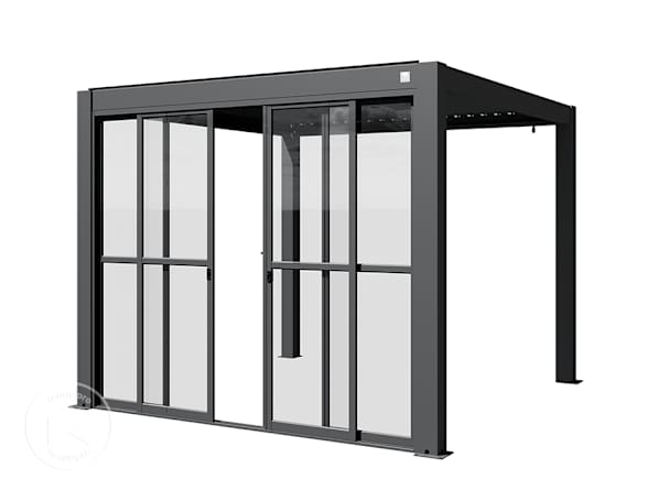 Porta de correr para o lado de 3 m da pérgola com aspeto de vidro transparente