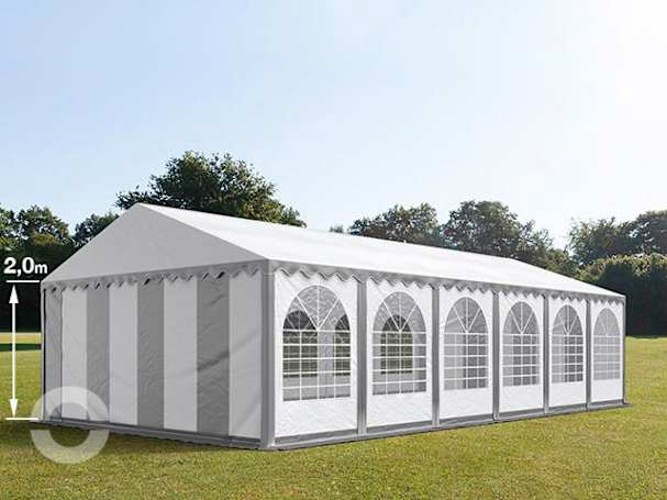 6x12m Partyzelt, PVC-Plane, grau-weiß, mit Bodenrahmen 6x12m Partyzelt, PVC-Plane, grau-weiß, mit Bodenrahmen