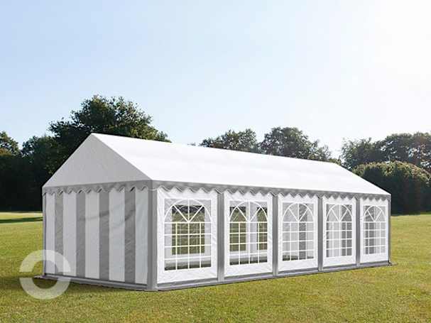 4x10m Partyzelt, PVC-Plane, grau-weiß