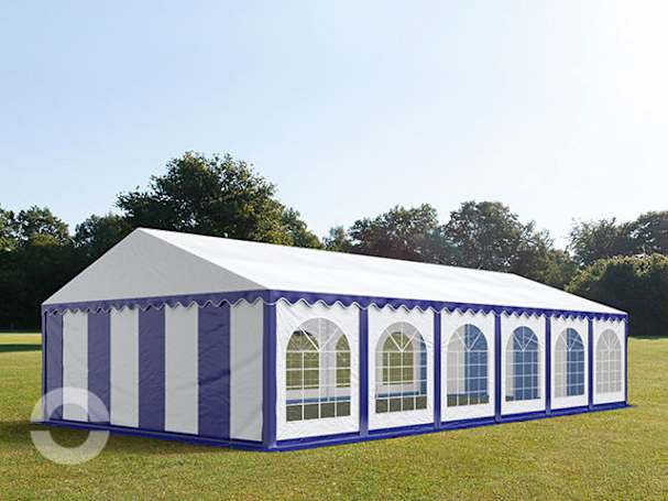 6x12m Partyzelt, PVC-Plane, blau-weiß, mit Bodenrahmen