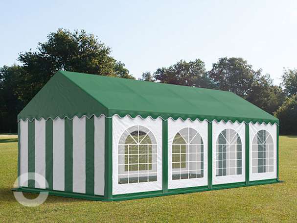 4x8m Partyzelt, PVC-Plane, grün-weiß, mit Bodenrahmen