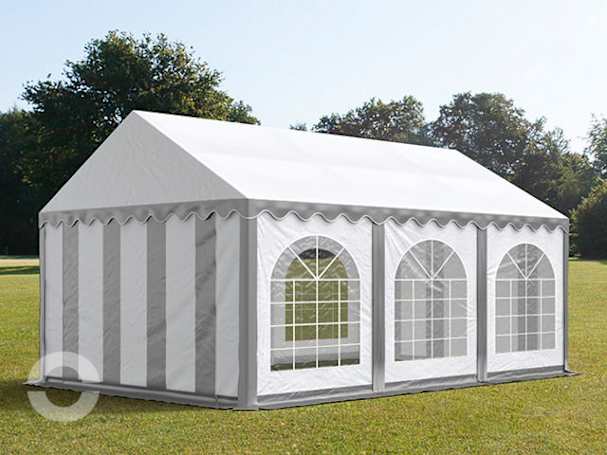 3x6m Partyzelt, PVC-Plane, grau-weiß, mit Bodenrahmen