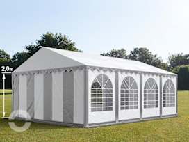 6x8m Partyzelt, PVC-Plane, grau-weiß, mit Bodenrahmen 6x8m Partyzelt, PVC-Plane, grau-weiß, mit Bodenrahmen