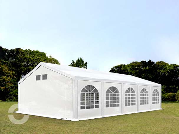 5x10m Partyzelt, PE-Plane, weiß, mit Bodenrahmen