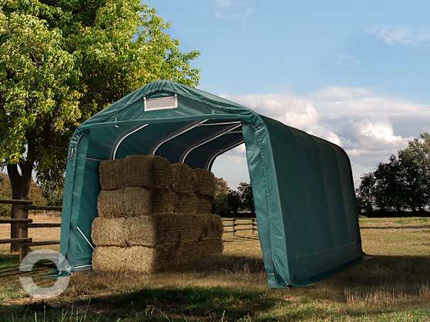 3,3x4,8m Weideunterstand, PVC-Plane, dunkelgrün, Erdbefestigung