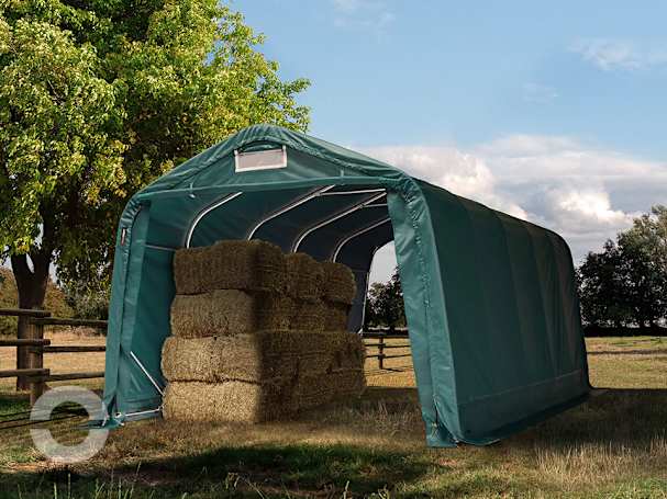3,3x6m Weideunterstand, PVC-Plane, dunkelgrün, Betonbefestigung