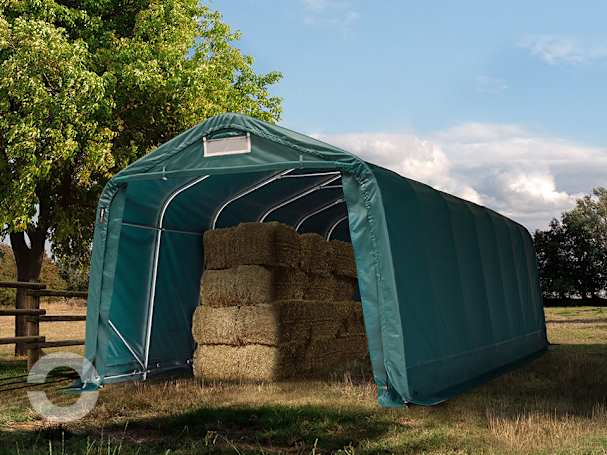 3,3x8,4m Weideunterstand, PVC-Plane, dunkelgrün, Erdbefestigung