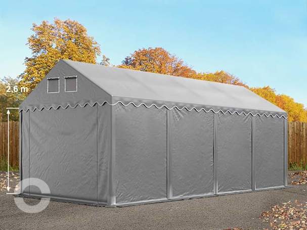 4x8 m Lagerzelt, PVC-Plane, grau, mit Bodenrahmen, ohne Statik 4x8 m Lagerzelt, PVC-Plane, grau, mit Bodenrahmen, ohne Statik