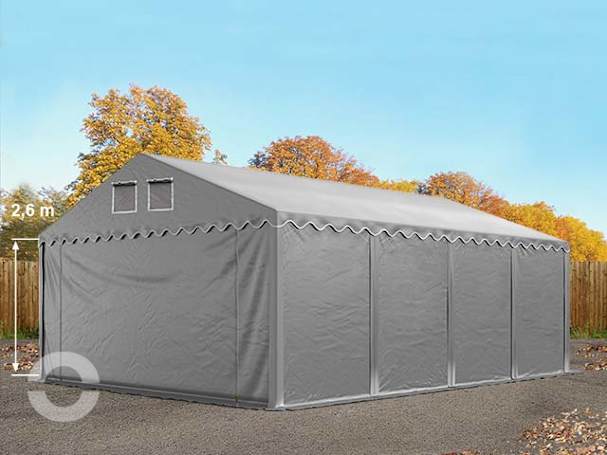 5x8 m Lagerzelt, PVC-Plane, grau, mit Bodenrahmen, ohne Statik 5x8 m Lagerzelt, PVC-Plane, grau, mit Bodenrahmen, ohne Statik