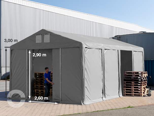 6x8 m Lagerzelt, PVC-Plane, grau, mit Bodenrahmen, ohne Statik 6x8 m Lagerzelt, PVC-Plane, grau, mit Bodenrahmen, ohne Statik