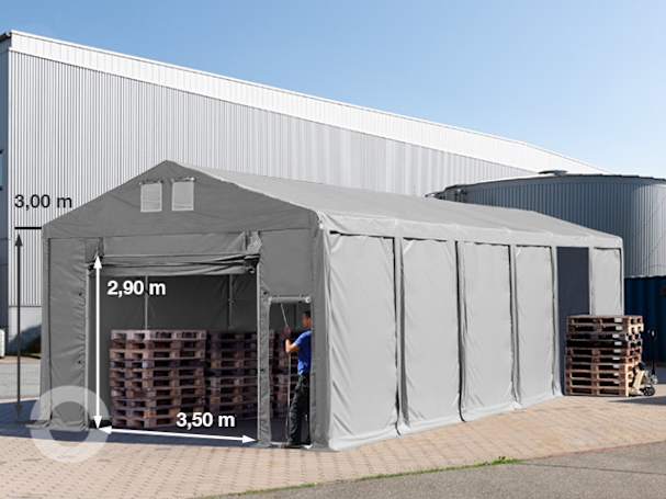 6x12 m Lagerzelt, PVC-Plane, grau, mit Bodenrahmen, ohne Statik