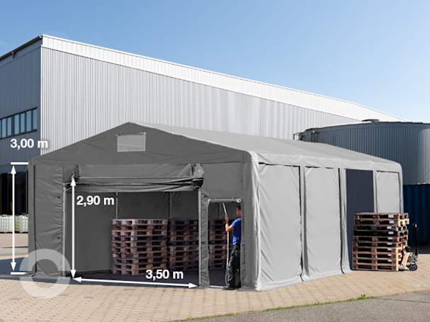 8x8 m Lagerzelt, PVC-Plane, grau, mit Bodenrahmen, ohne Statik 8x8 m Lagerzelt, PVC-Plane, grau, mit Bodenrahmen, ohne Statik