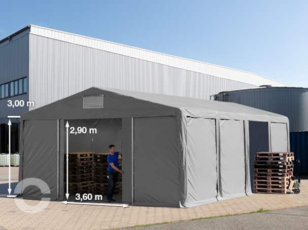 8x8 m Lagerzelt, PVC-Plane, grau, mit Bodenrahmen, ohne Statik 8x8 m Lagerzelt, PVC-Plane, grau, mit Bodenrahmen, ohne Statik