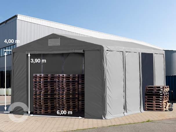 8x8 m Lagerzelt, PVC-Plane, grau, mit Bodenrahmen, ohne Statik 8x8 m Lagerzelt, PVC-Plane, grau, mit Bodenrahmen, ohne Statik