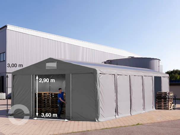 8x12 m Lagerzelt, PVC-Plane, grau, mit Bodenrahmen, ohne Statik 8x12 m Lagerzelt, PVC-Plane, grau, mit Bodenrahmen, ohne Statik
