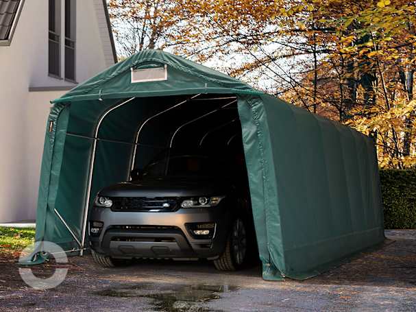3,3x7,2m Zeltgarage, PVC-Plane, dunkelgrün, mit Statik (Betonuntergrund) 3,3x7,2m Zeltgarage, PVC-Plane, dunkelgrün, mit Statik (Betonuntergrund)