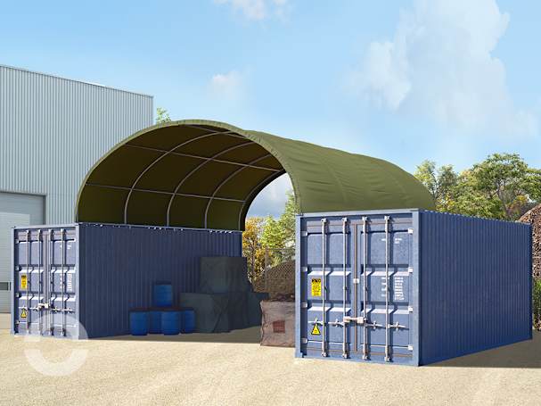 6x6m Container-Überdachung, PRIMEtex-Plane, dunkelgrün, mit Statik