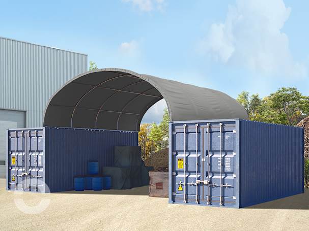 6x6m Container-Überdachung, PRIMEtex-Plane, grau, mit Statik