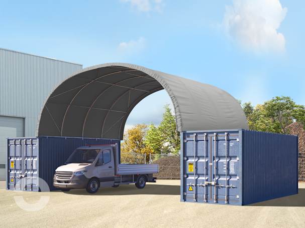 8x6m Container-Überdachung, PRIMEtex-Plane, grau, mit Statik