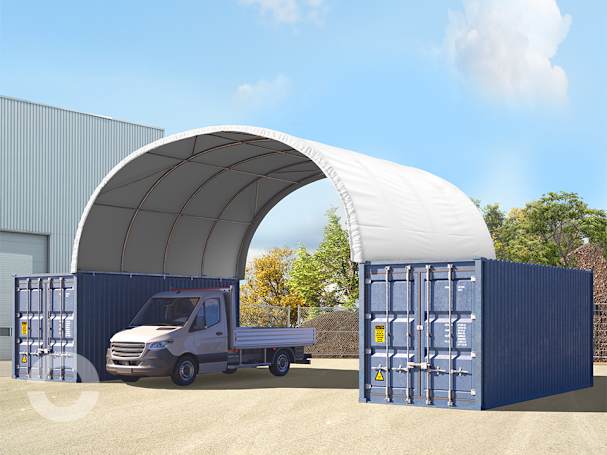 8x6m Container-Überdachung, PRIMEtex-Plane, weiß, mit Statik