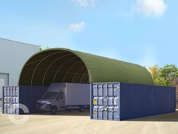 8x12m Container-Überdachung, PRIMEtex-Plane, dunkelgrün, mit Statik