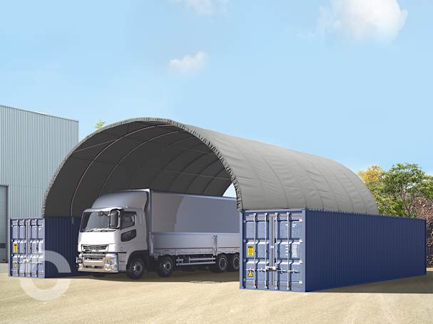 10x12m Container-Überdachung, PRIMEtex-Plane, grau, mit Statik
