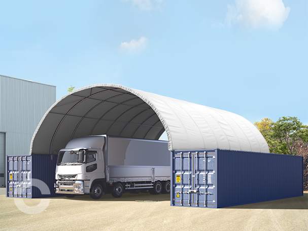 10x12m Container-Überdachung, PRIMEtex-Plane, weiß, mit Statik