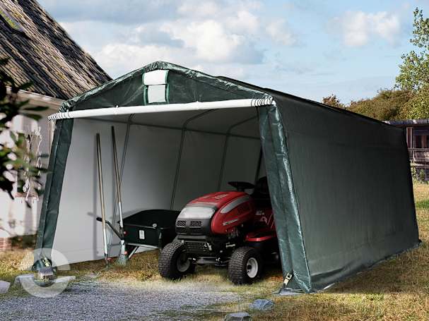 3,3x6,2m Zeltgarage, PE-Plane, dunkelgrün 3,3x6,2m Zeltgarage, PE-Plane, dunkelgrün