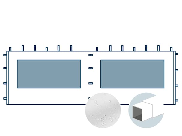 Seitenwand mit einem Panoramafenster für 6 m breiten Faltpavillon mit 30 mm Stahlgestänge, weiß