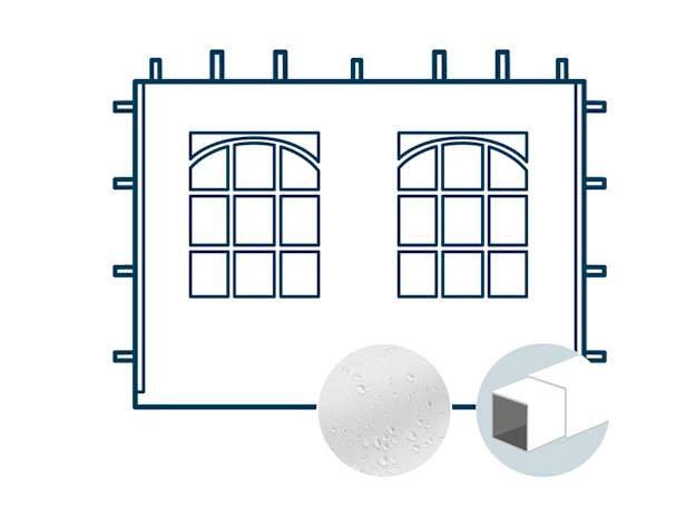 Seitenwand mit zwei Sprossenfenstern für 3 m breiten Faltpavillon mit 30 mm Stahlgestänge, weiß