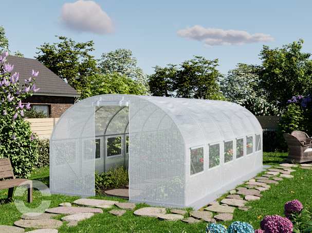 3x6m Foliengewächshaus, PE-Plane, weiß