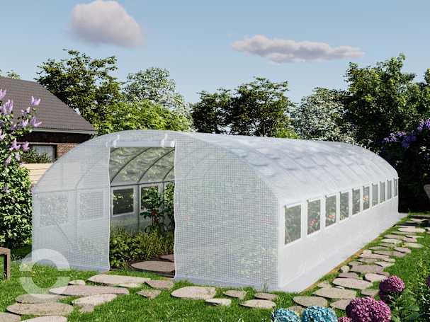 4x10m Foliengewächshaus, PE-Plane, weiß
