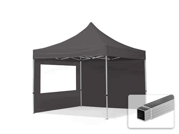 3x3m Aluminium Faltpavillon, inkl. 2 Seitenteile, dunkelgrau 3x3m Aluminium Faltpavillon, inkl. 2 Seitenteile, dunkelgrau