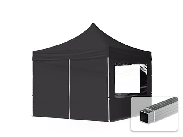 3x3m Aluminium Faltpavillon, inkl. 4 Seitenteile, schwarz
