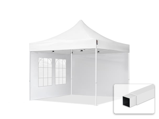 3x3m Stahl Faltpavillon, inkl. 2 Seitenteile, weiß 3x3m Stahl Faltpavillon, inkl. 2 Seitenteile, weiß