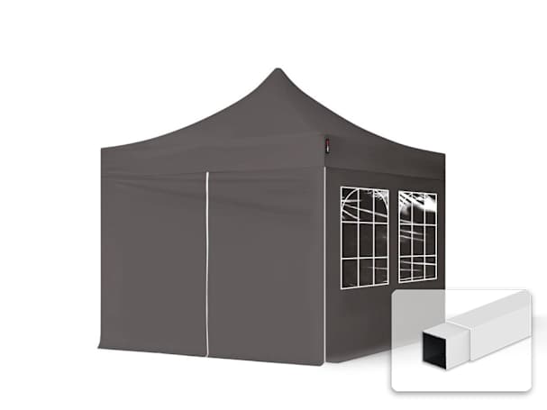3x3m Stahl Faltpavillon, inkl. 4 Seitenteile, dunkelgrau 3x3m Stahl Faltpavillon, inkl. 4 Seitenteile, dunkelgrau