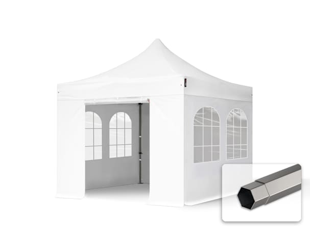 3x3m Stahl Faltpavillon, inkl. 4 Seitenteile, weiß 3x3m Stahl Faltpavillon, inkl. 4 Seitenteile, weiß