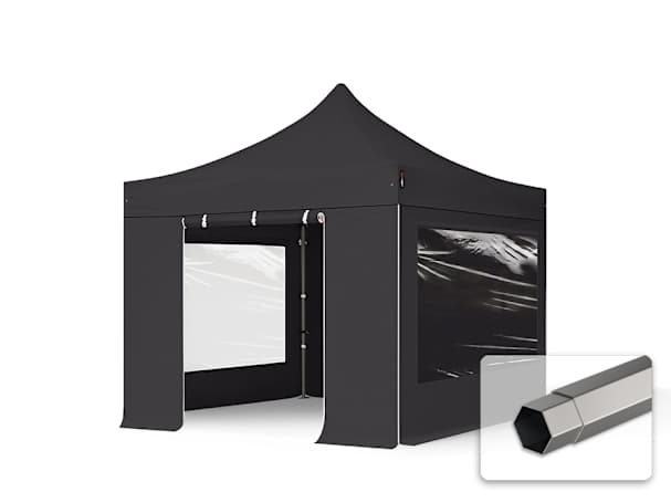 3x3m Stahl Faltpavillon, inkl. 4 Seitenteile, schwarz